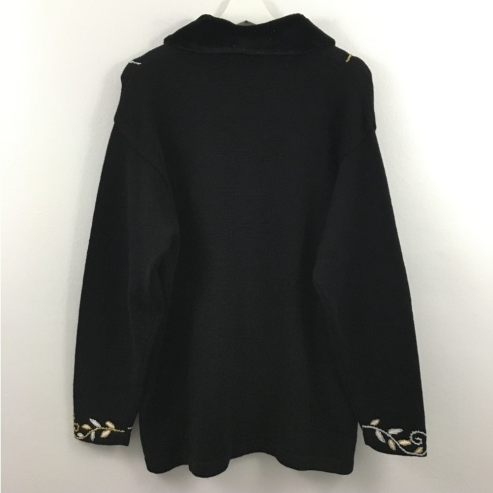 EUC Storybook Knits Women's Black Gold Silver Pinecone Fur Collar Sweater 2XL - Picture 4 of 4